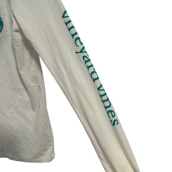 Vineyard Vines Long Sleeve White Tee with Teal Green Print Size L - Picture 2 of 6